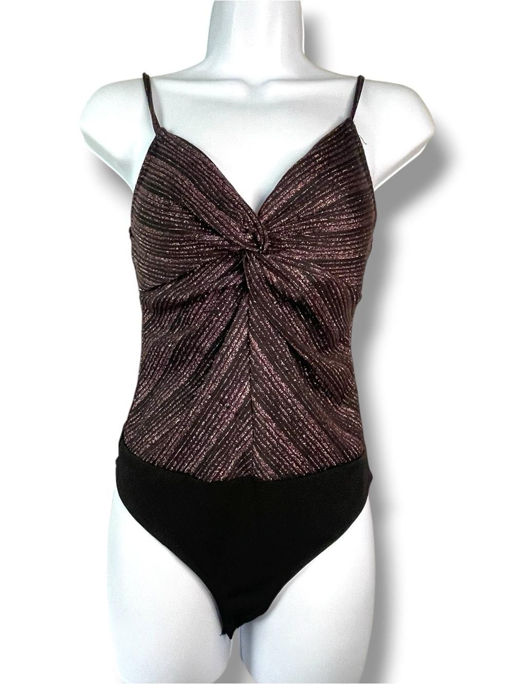 Metallic Twist Front Bodysuit Shimmer Y2K Whimsy Goth Party Club-wear Iris